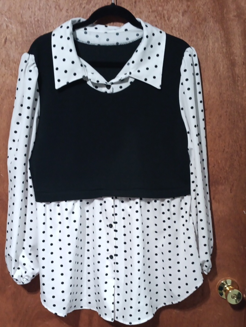 SHEIN Curve Black & White Polka Dot Layered-Look Blouse
